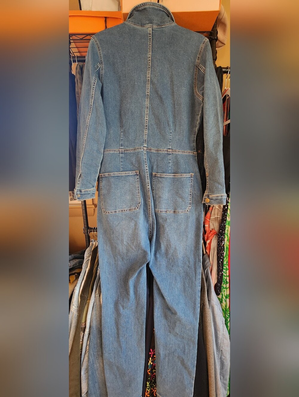Free People Women's Denim Zip-Front Jumpsuit - Blue - Picture 8 of 10
